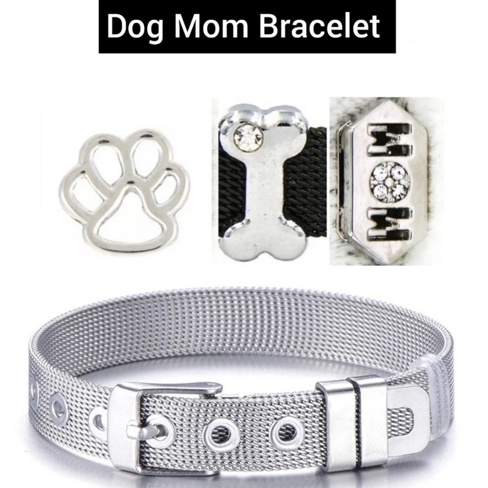 🐶 Dog Mom Bracelet Charm Bracelet Silver Mesh 🐾